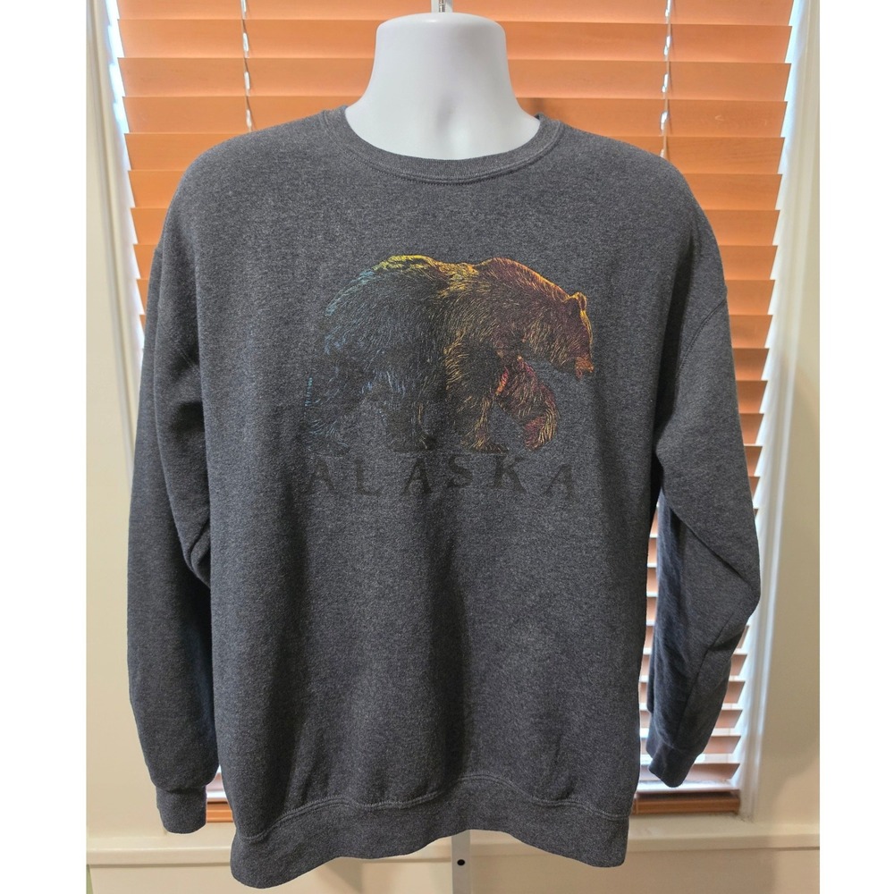 Jerzees NuBlend Alaska Grizzly Bear Graphic Sweatshirt Mens Large Crewneck - Picture 2 of 7